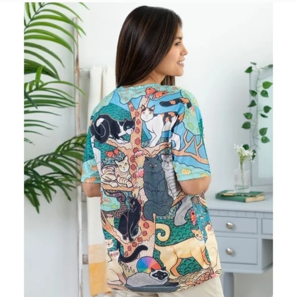 Misslook Cat Novelty Top Womens M Colorful Vibrant Artsy - Picture 9 of 9